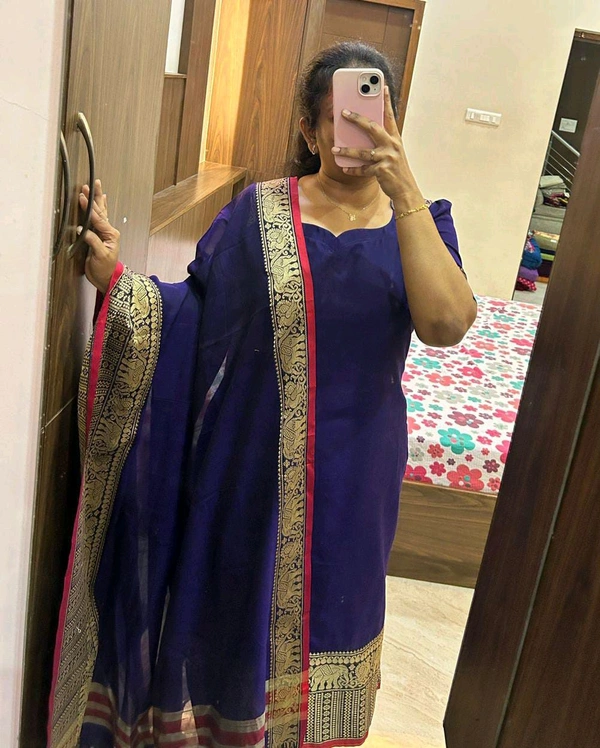 Blackcurrant Narayanpet Kurti And Dupatta  - L