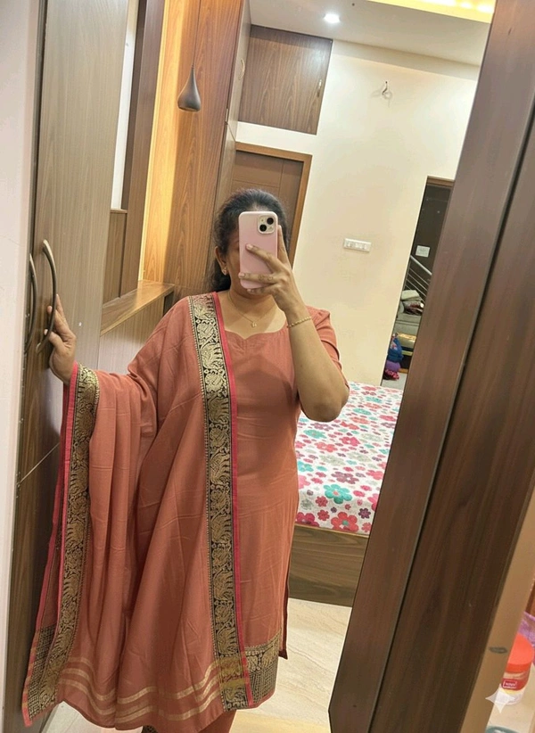 Raspberry Naraynpet Kurta With Dupatta  - S