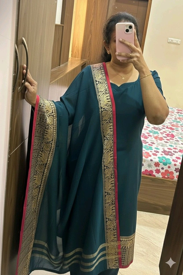 Blueberry Narayanpet Kurta With Dupatta - XS