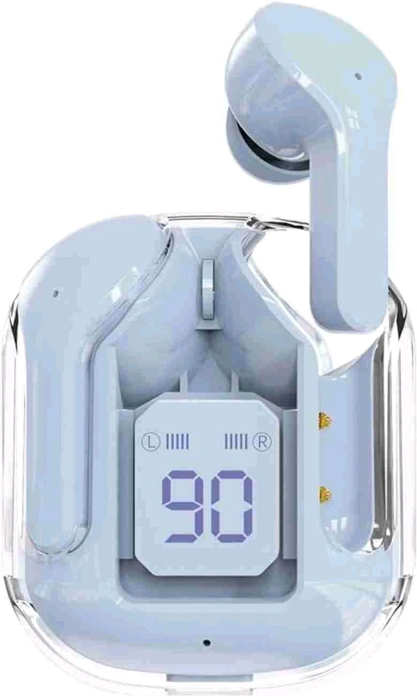 Global Ultra pods Wireless LED Digital Display Transparent Headset Bluetooth Headphones  - Silver, Free