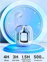 Global Ultra pods Wireless LED Digital Display Transparent Headset Bluetooth Headphones  - Silver, Free