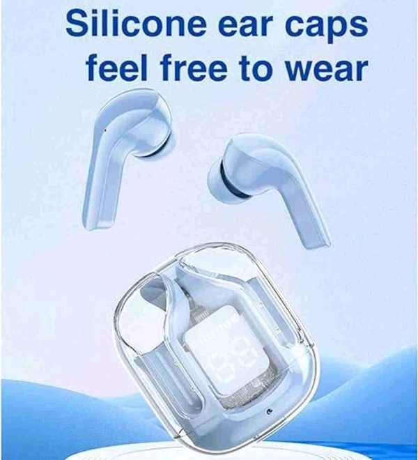 Global Ultra pods Wireless LED Digital Display Transparent Headset Bluetooth Headphones  - Silver, Free
