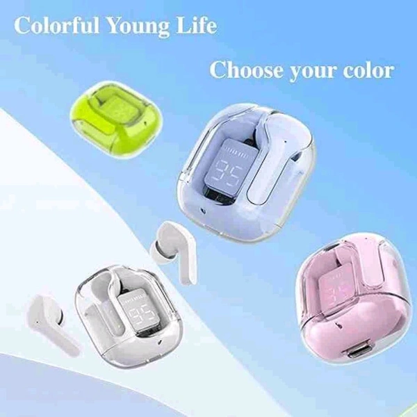 Global Ultra pods Wireless LED Digital Display Transparent Headset Bluetooth Headphones  - Silver, Free