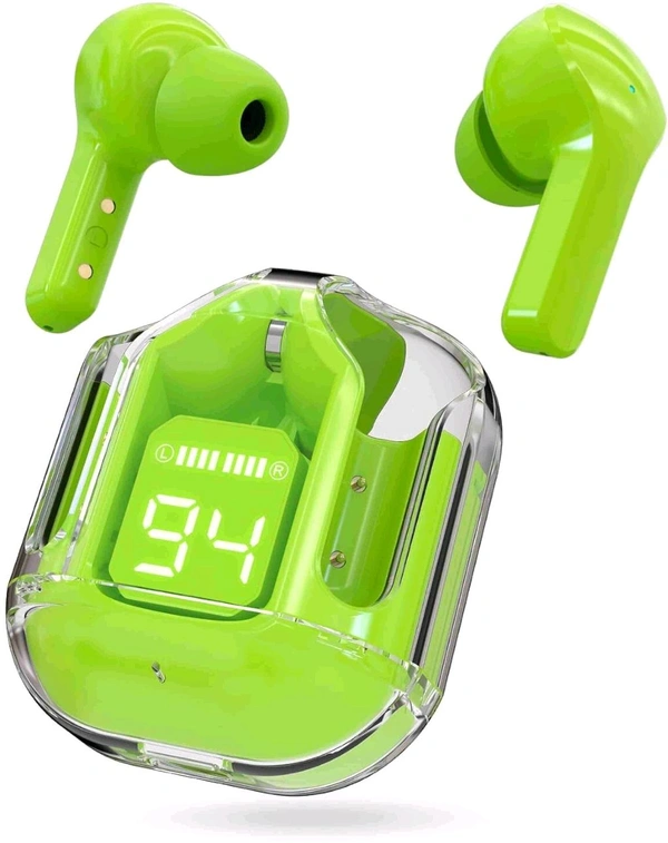 Bluetooth HeadsetUltra pods Wireless LED Digital Display Transparent Headset  - Free, Screamin' Green