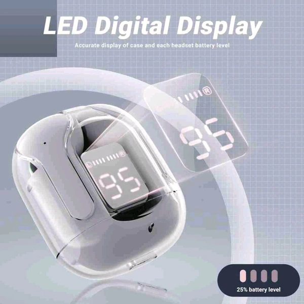 Ultra pods Wireless LED Digital Display Transparent Headset - Gray, Free