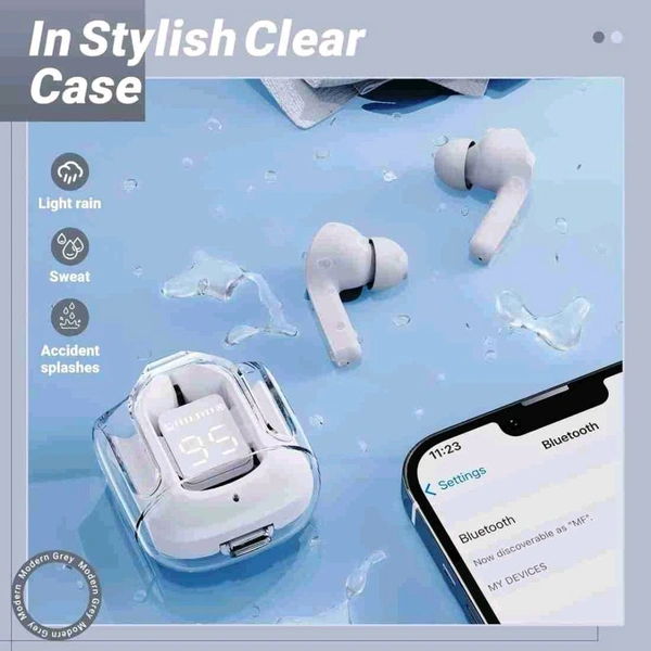 Ultra pods Wireless LED Digital Display Transparent Headset - Gray, Free