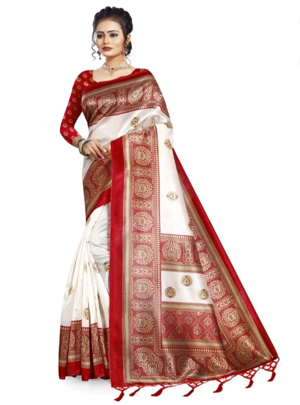 Self Design Paithani Art Silk Saree (White) - White, A To Z