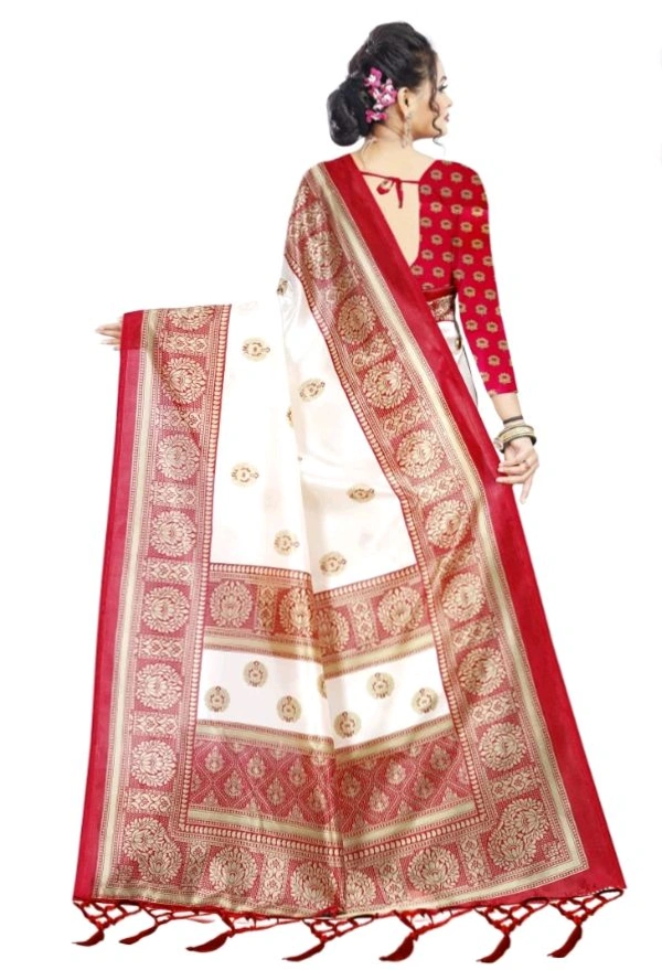 Self Design Paithani Art Silk Saree (White) - White, A To Z