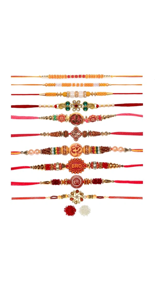 Designr Rakhi (Rakhi 10 Set Roli Tikka Pack) - Red, None
