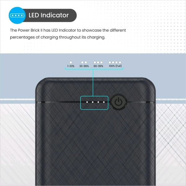 Portronics Power Brick II 10000 mAh,2.4A 12w Slim Power Bank with Dual USB Output Port for iPhone, Anrdoid & Other Devices.(Black) - Black