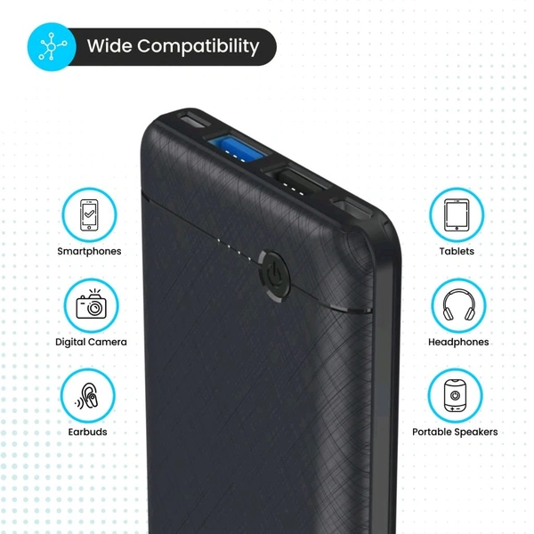 Portronics Power Brick II 10000 mAh,2.4A 12w Slim Power Bank with Dual USB Output Port for iPhone, Anrdoid & Other Devices.(Black) - Cyan Aqua