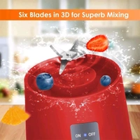 Electric Juicer 6 Blade Rechargable Portable USB Bottle Blender Shaker Juicer (Red)
