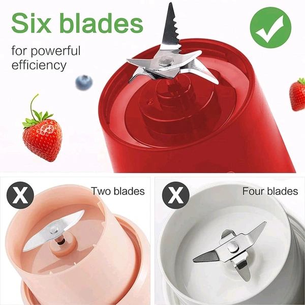 Electric Juicer 6 Blade Rechargable Portable USB Bottle Blender Shaker Juicer (Red)