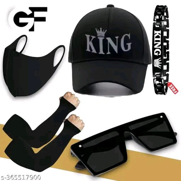 unique Trendy KING Cotton CAP SUNGLASSES & HAND SILP & MASK OR KING bracelet PACK OF 5 - Free Size