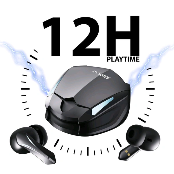 Riviera R010 Gaming TWS Earbuds, with 12 Hours Music Playtime, Bluetooth 5.0, Environmental Noise Cancellation, Type-C Fast Charging, 10mm Bass Drivers, IPX4 Sweat & Waterproof(Black)