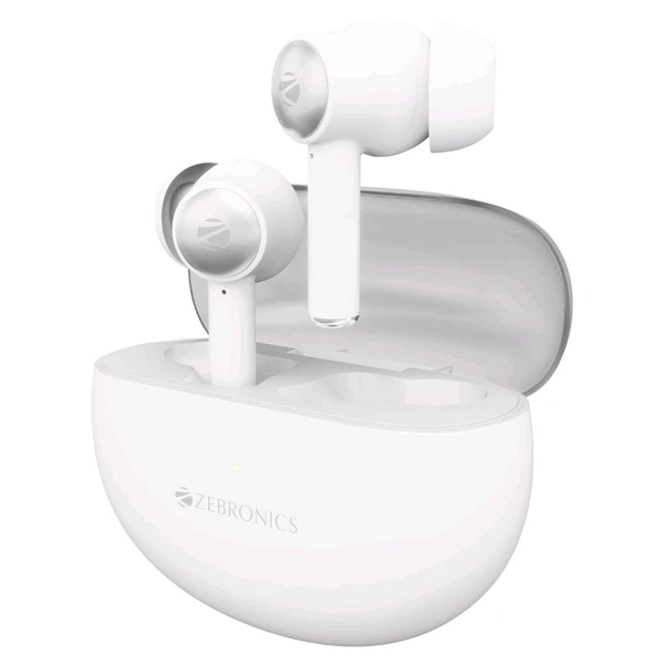 ZEBRONICS New Launch Mist in-Ear Wireless Earbuds, with up-to 27 Hours Backup, Environmental Noise Cancellation (ENC), Gaming Mode, Touch Control, Voice Assistant Support, Splash Proof Design (White)