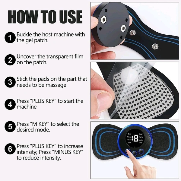 LIMESHOT Wireless Body Massager Machine for Pain Relief | 8 Mode & 19 Strength Level EMS Mini Massager | Butterfly Massager Electric Massagers