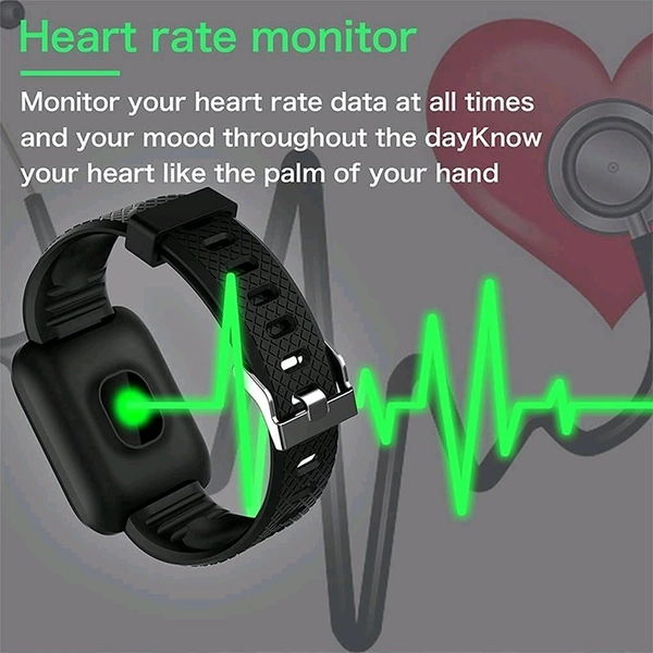 ID116 Smart Fitness Watch with Heart Rate, Sleep & Pedometer Monitoring, Feature-Rich Activity Tracker - Black
