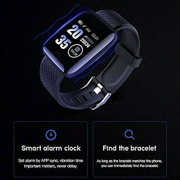 ID116 Smart Fitness Watch with Heart Rate, Sleep & Pedometer Monitoring, Feature-Rich Activity Tracker - Black
