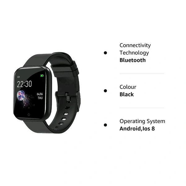 ID116 Smart Fitness Watch with Heart Rate, Sleep & Pedometer Monitoring, Feature-Rich Activity Tracker - Black