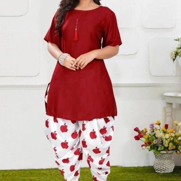 Printed kurti with Dhoti - Red Black Blu, Beautiful Design Rayon Kurta with Crepe Printed DhotiSize: MLXL2XL Fabric:  Rayon Type:  Kurta Botto