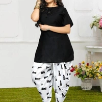 Printed kurti with Dhoti - Red Black Blu, Beautiful Design Rayon Kurta with Crepe Printed DhotiSize: MLXL2XL Fabric:  Rayon Type:  Kurta Botto