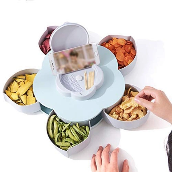 Flower Shape Candy Multi Purpose Box With Mobile Holder #HE099 - A unique petal shape makes your afternoon tea more artistic, allow you to enjoy life while enjoying , 1.100% Safe Food Grade PP Plastic, Close Size: Diameter X height 11 Inch X 2.75 Inch, open size: Dia, HEmal