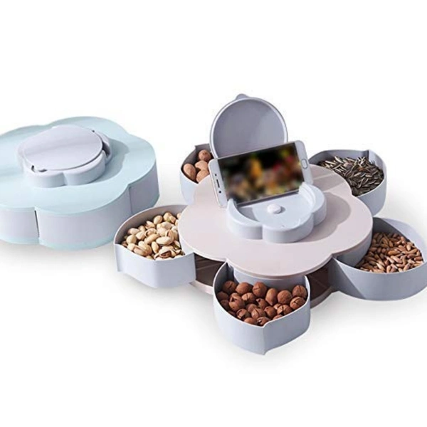 Flower Shape Candy Multi Purpose Box With Mobile Holder #HE099 - A unique petal shape makes your afternoon tea more artistic, allow you to enjoy life while enjoying , 1.100% Safe Food Grade PP Plastic, Close Size: Diameter X height 11 Inch X 2.75 Inch, open size: Dia, HEmal