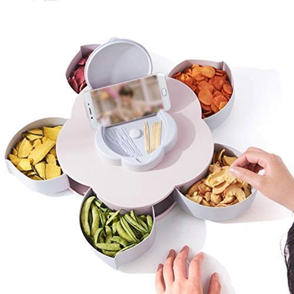 Flower Shape Candy Multi Purpose Box With Mobile Holder #HE099 - A unique petal shape makes your afternoon tea more artistic, allow you to enjoy life while enjoying , 1.100% Safe Food Grade PP Plastic, Close Size: Diameter X height 11 Inch X 2.75 Inch, open size: Dia, HEmal