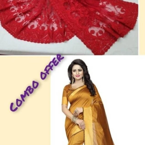 Beautiful Mono Net Embroidery Work and Cotton Saree with Blouse piece (combo of 2) Fabric:  Net Type:  Saree with Blouse pieceSaree Length: 5.5 (in metres)Blouse Length: 0.8 (in metres)Within 8-12 business days However, to find out an actual date of delivery, please enter your pin code.#0096 - Golden, Blue,red, Beautiful Mono Net Embroidery Work and Cotton Saree with Blouse piece (combo of 2) Fabric:  Net Type