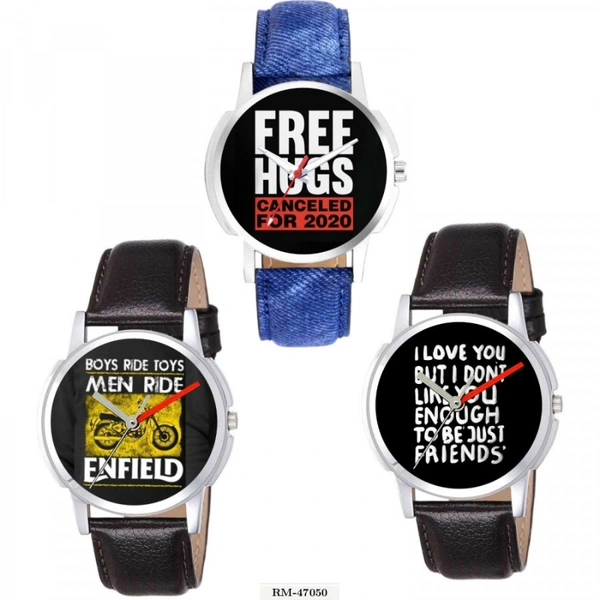 Trends Combo Watch Boy Leather Belt - Multi colors, Radius Today Trends Comb's of 3 Pcs Leather Strap Watch For Men's  Boy'sProduct code - RM-47050This , rmal