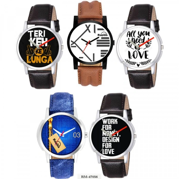 Trend Combo 5 Watches - Multi colors, Radius Comb's of 5 Pcs Leather Strap Trending Watch For Men's & Boy'sProduct code - RM-47056This Wat, rmal