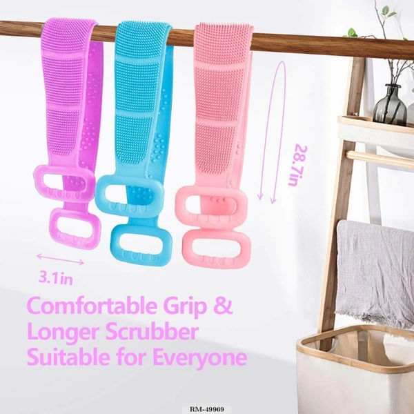 Slicon Boady Back Scruber, Dubble Side Bathing Brush Clean Massage,Belt For Shower - Free, Multi color, RMAL GMAL