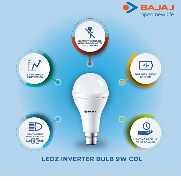 Bajaj Charging White Inverter Lamp Blub 9Wat  - white, JAElEC