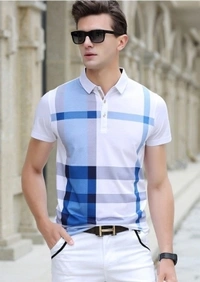 Strip Polo Men Neck Blue, White T _ SHIRT - M L XL XXL, nposo