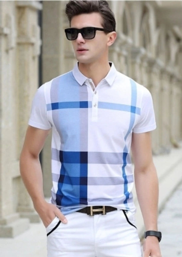 Strip Polo Men Neck Blue, White T _ SHIRT - M L XL XXL, nposo