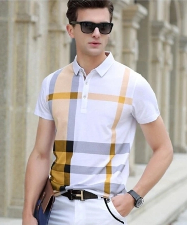 Strip Polo Men Neck Blue, White T _ SHIRT - M L XL XXL, nposo