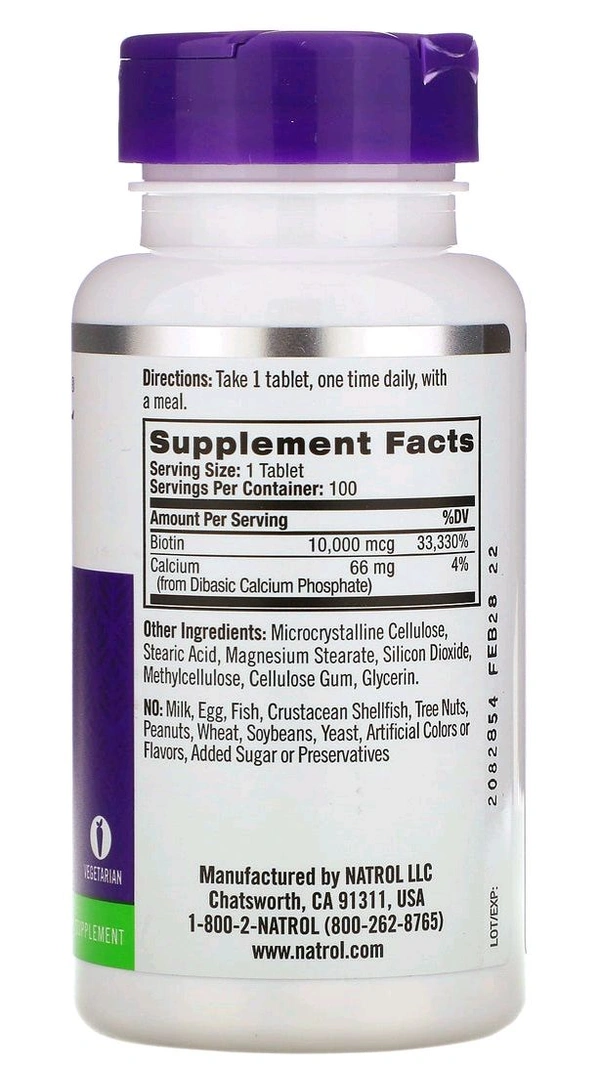 Natrol, Biotin, Maximum Strength 10,000 mcg 100 Tablets