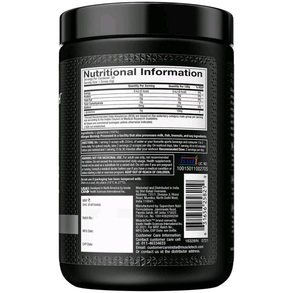 MuscleTech Platinum 100% Glutamine  - 250 G
