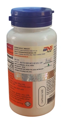 Now Foods Biotin 5000mcg  - 60 Veg. Capsule
