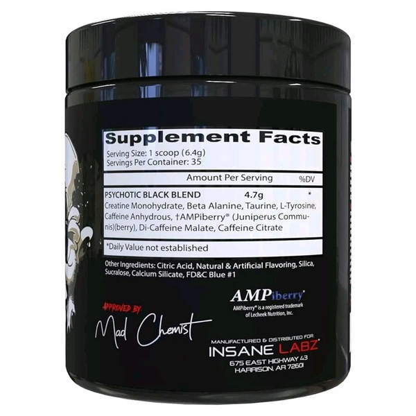 Insane Labz Psychotic Black  35servings  - 228g, Blue Raspberry