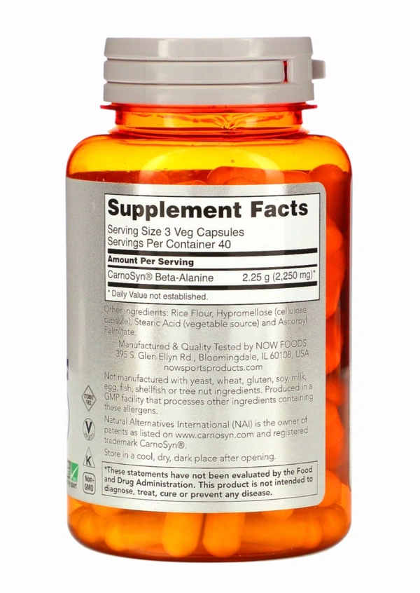 NOW Foods
Sports, Beta-Alanine, Endurance, 750 mg,  - 120 Veg Capsules