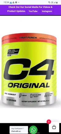 Cellucor C4 Original Pre-Workout *New
Formula* 50 Serv - International - 470g (16.6oz), WATERMELON