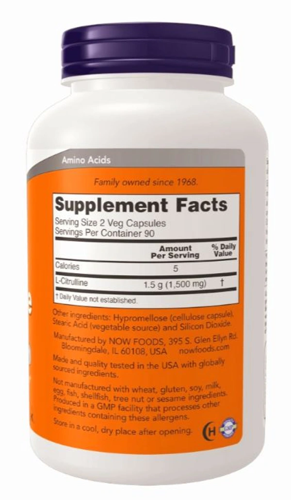 NOW L-Citrulline 750 mg  - 180 Veg Capsules