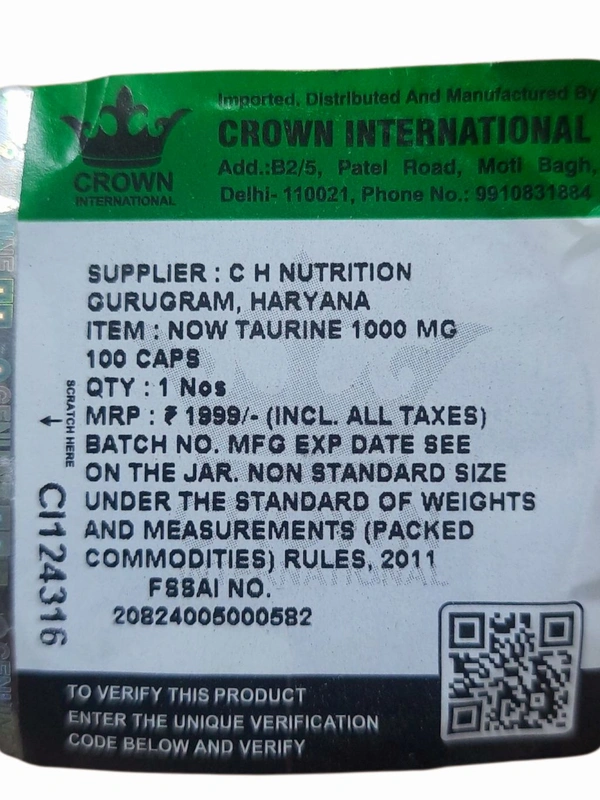 Now Taurine, Double Strength 1000 mg  - 100 Veg Capsules