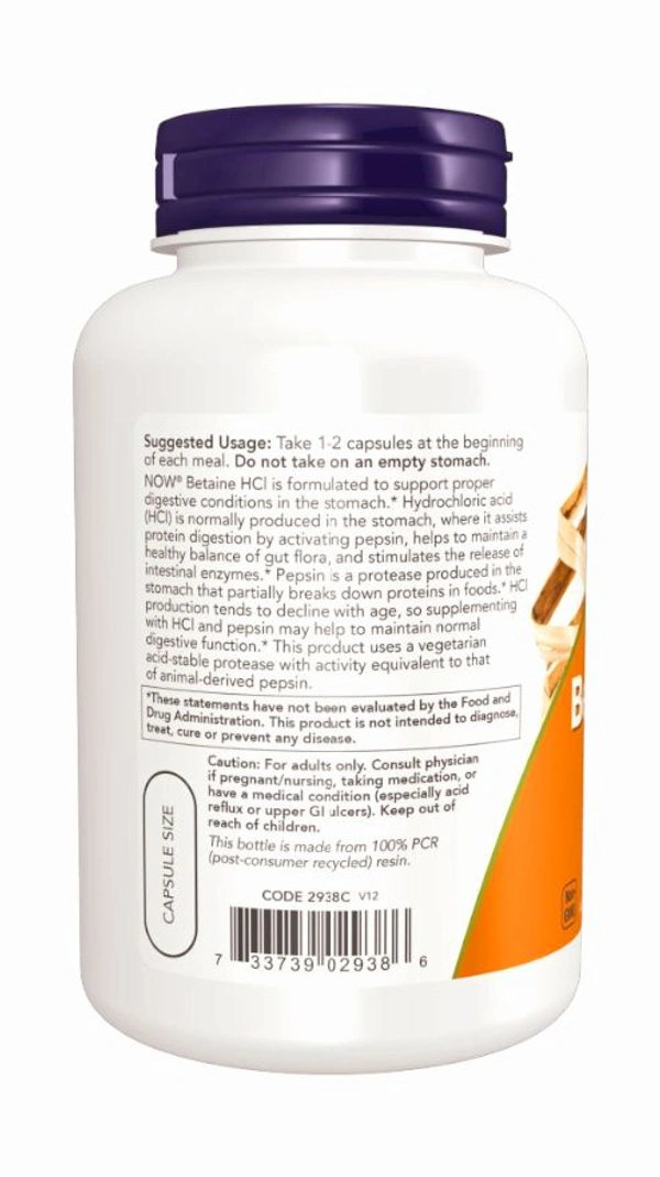 Now Betaine HCl 648 mg  - 120 Veg Capsules
