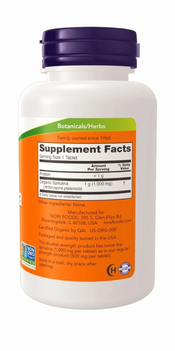Now Spirulina, Double Strength, Organic 1000 mg  - 120 Tablets