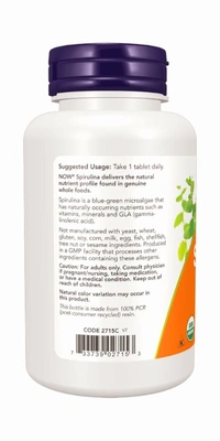 Now Spirulina, Double Strength, Organic 1000 mg  - 120 Tablets