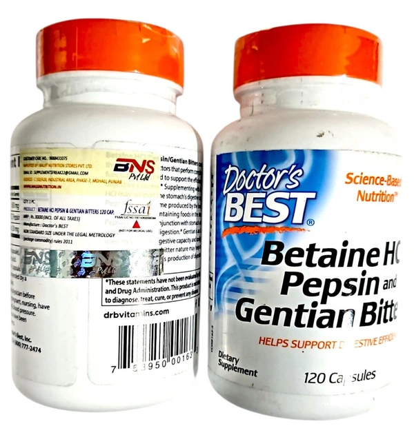 Doctor's Best Betaine Hcl Pepsin & Gentian Bitters (Support Digestive Health)  - 120 Caps 100 grams