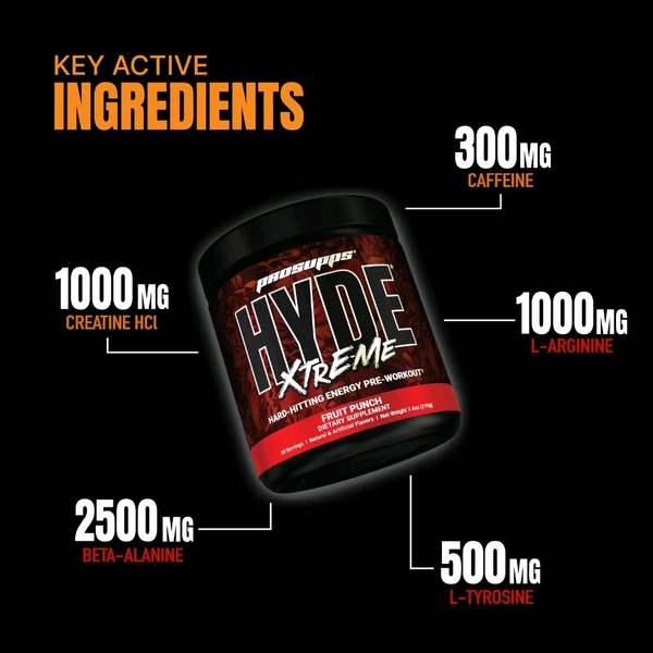 ProSupps Hyde Xtreme, Hard-Hitting Energy Pre Workout - (195 g), Fruit Punch